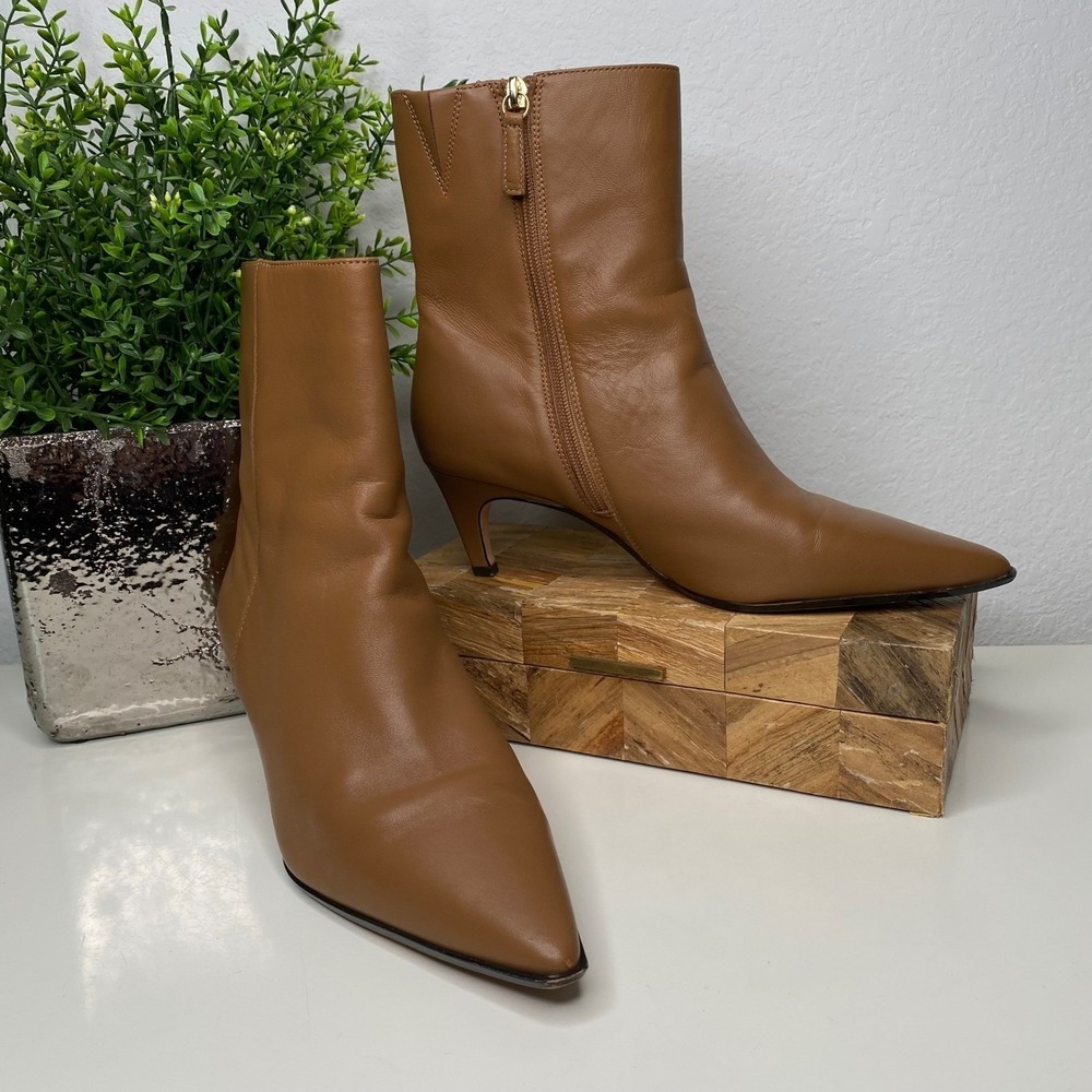 J.Crew Stevie Leather Pointed Toe Kitten Heel Ankle Boots Cafe‎ Latte Size 9.5